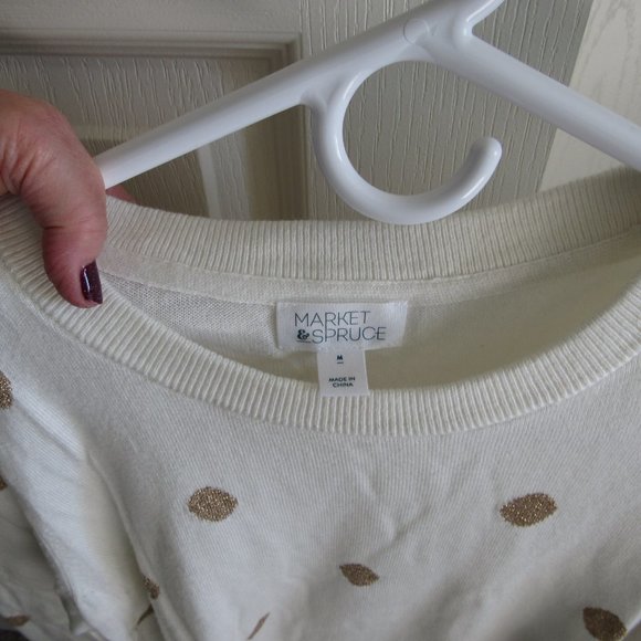 Market & Spruce Crew Neck Pullover Sweater Cream with Metallic Gold Dots Medium - Picture 5 of 5